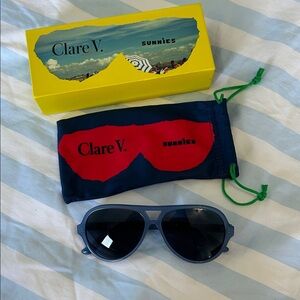 New Clare V. Lizzie Petrol Blue Aviator Sunglasses